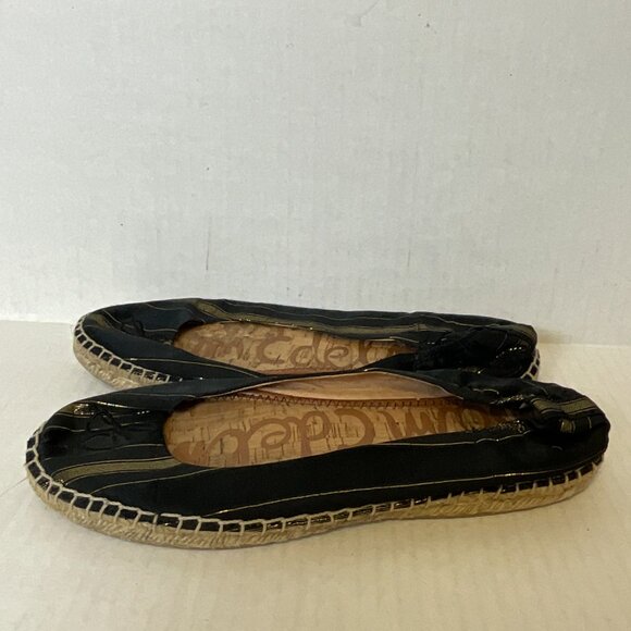 Sam Edelman Flats Woven Sides Black/Gold Stripe - Picture 1 of 10